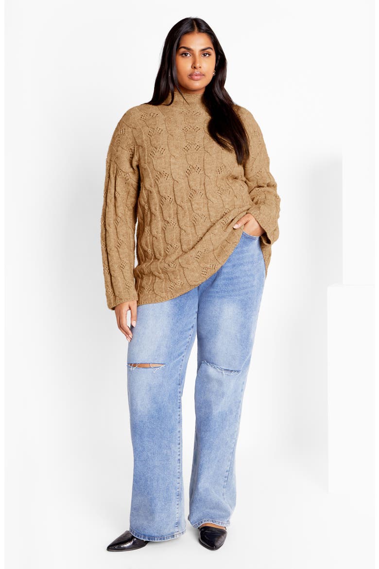 Iris Mock Neck Cable Knit Sweater, Alternate, color, SAND