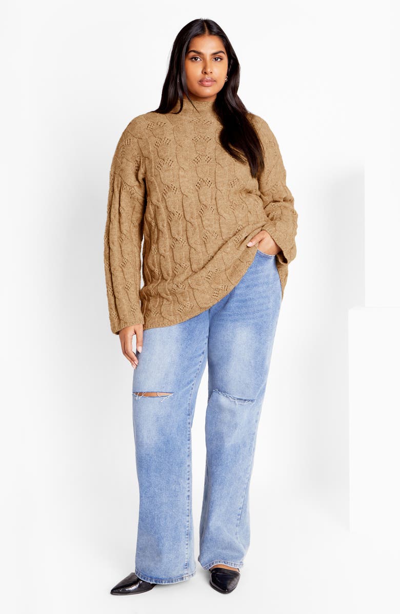 City Chic Iris Mock Neck Cable Knit Sweater, Alternate, color, Sand
