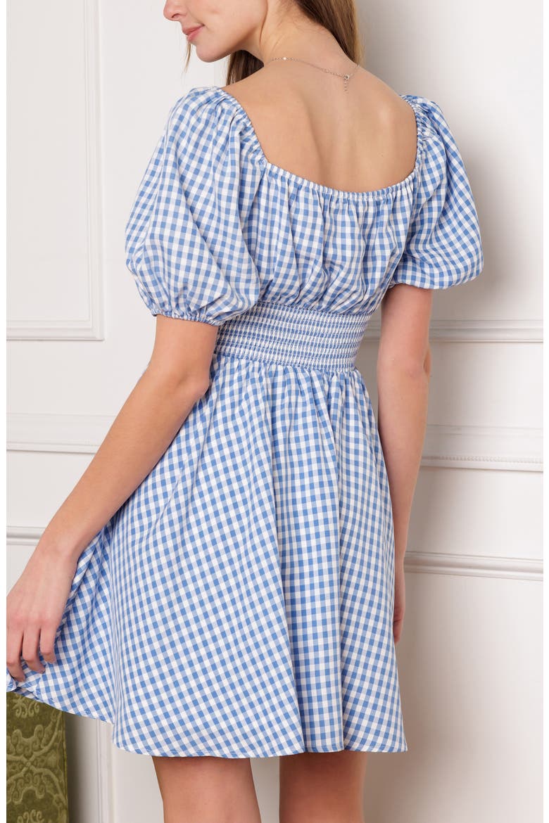 Gingham Puff Sleeve Minidress, Alternate, color, IVORY BLUE