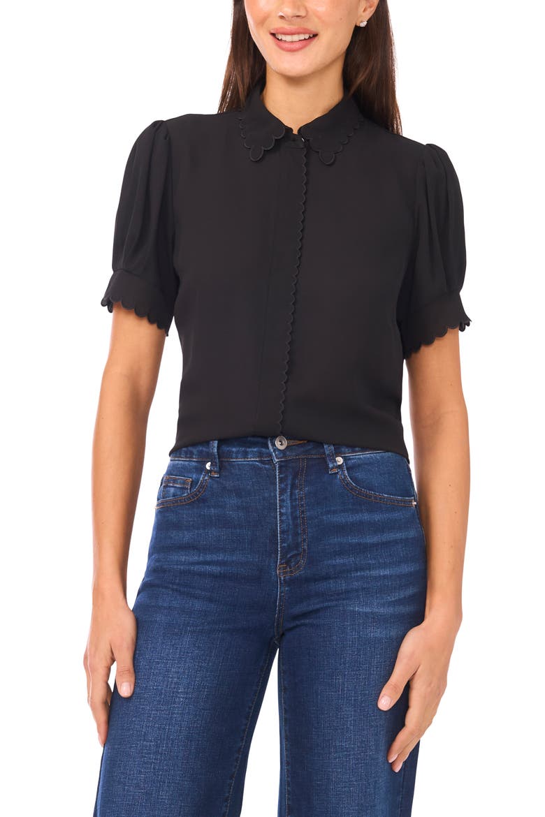 Scallop Short Sleeve Top, Main, color, RICH BLACK
