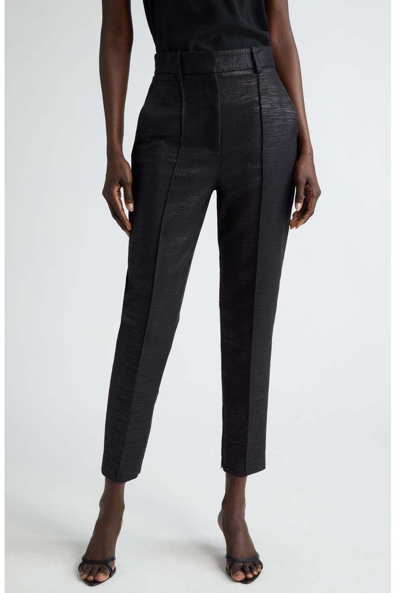 Metallic Twill Pintuck Ankle Pants, Main, color, BLACK/ BLACK