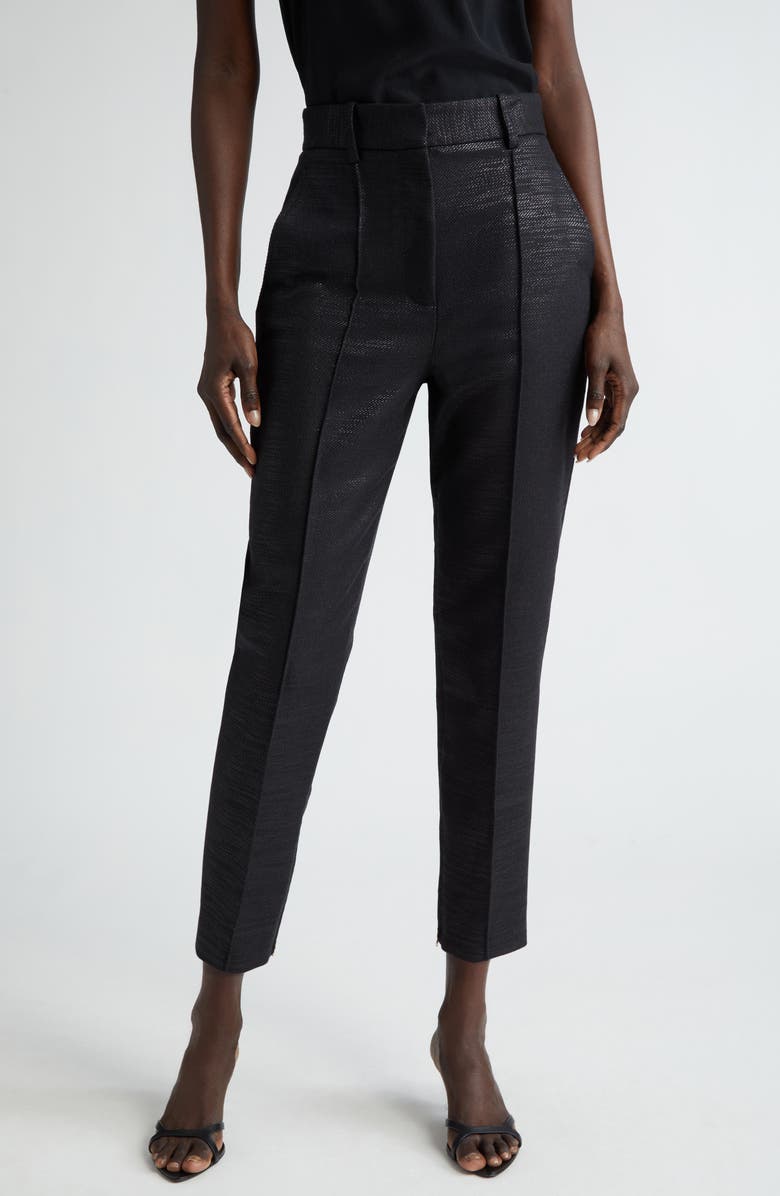 ST. JOHN Metallic Twill Pintuck Ankle Pants, Main, color, 