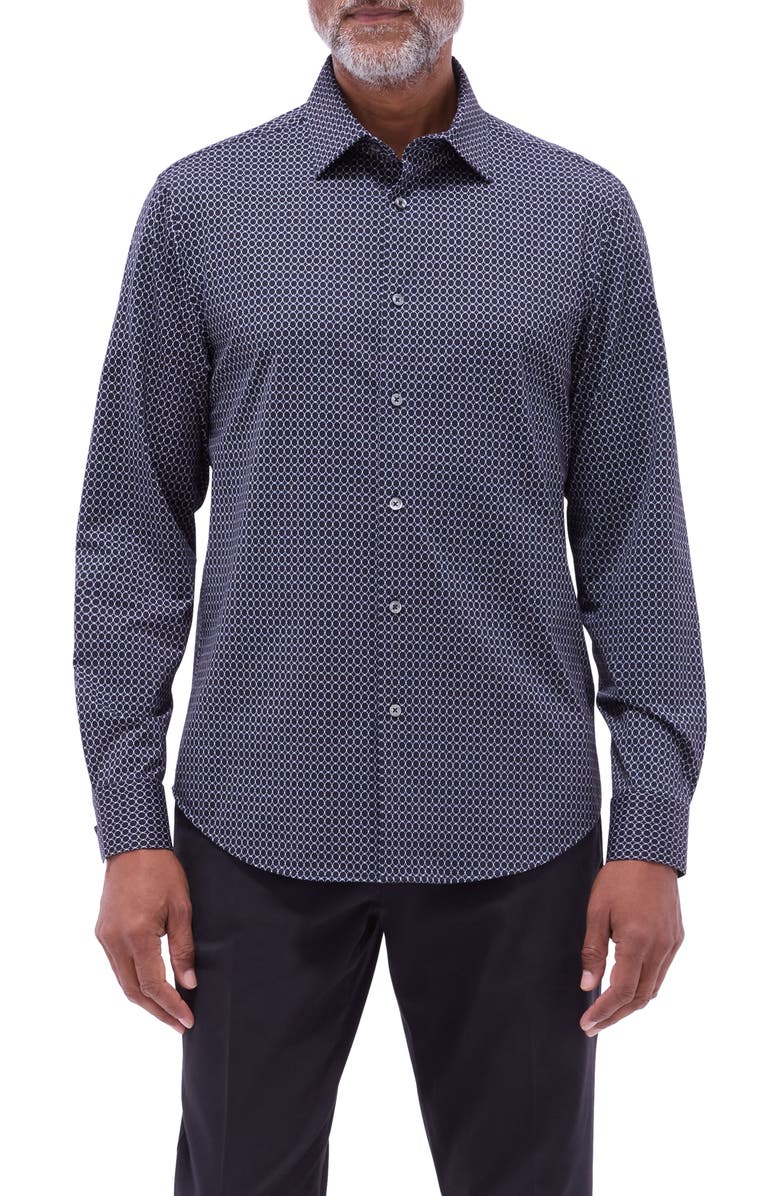 Bugatchi James OoohCotton<sup>®</sup> Geometric Print Button-Up Shirt, Main, color, Black