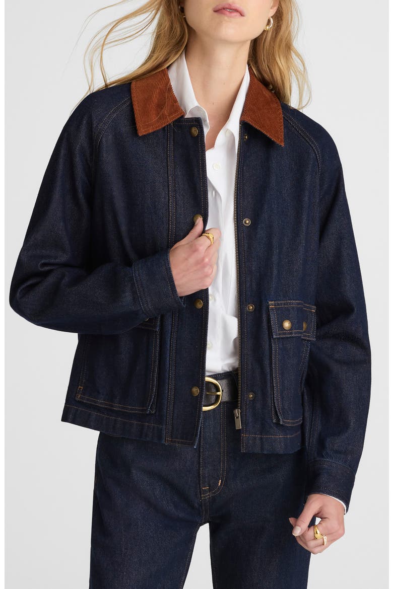 Corduroy Collar Denim Barn Jacket, Main, color, RINSE WASH