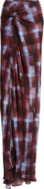 Dries Van Noten Smila Spray Painted Check Draped Maxi Skirt