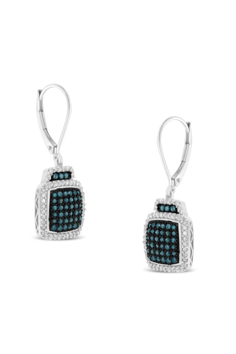 Black Rhodium over Silver 3/4 Ct Blue and White Diamond Dangle Earrings, Main, color, White