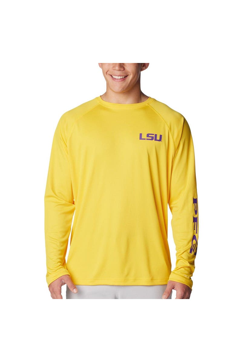 Columbia Men's Columbia Gold LSU Tigers Terminal Tackle Omni-Shade Raglan Long Sleeve T-Shirt, Main, color, 