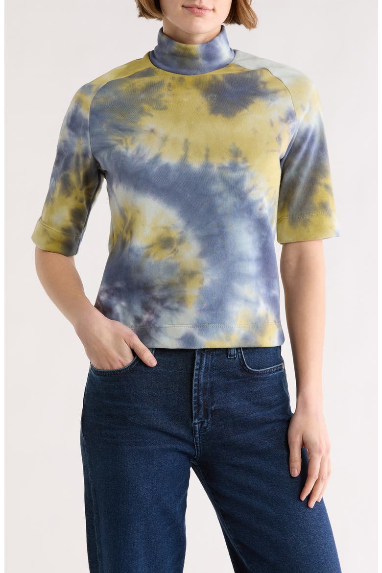 Mock Neck Short Sleeve Sweater, Main, color, BLUE SPLASH