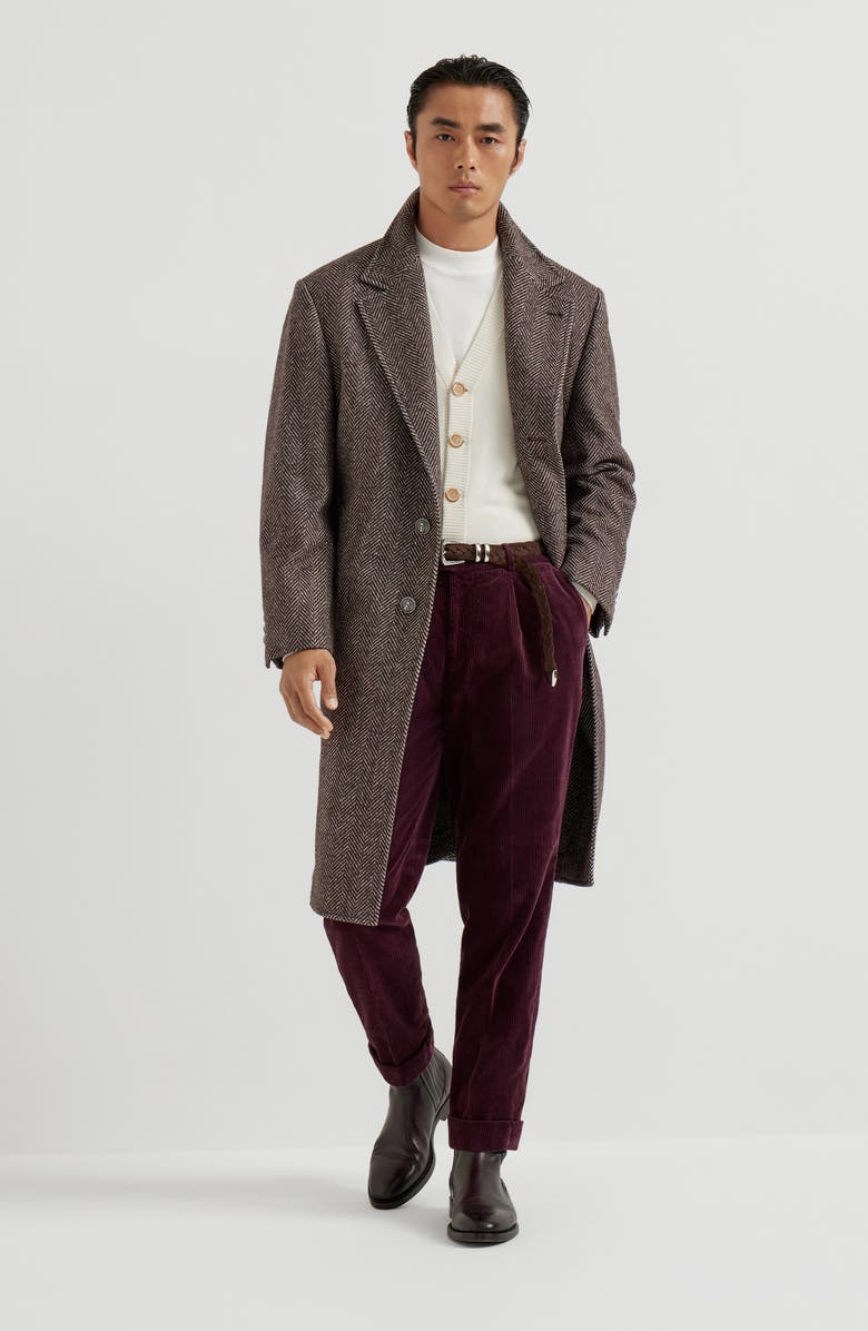 Brunello Cucinelli Chevron flannel coat, Alternate, color, Brown