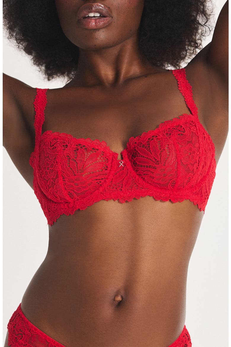 Romantic Corded Lace Unlined Underwire Bra, Main, color, TIMELESS RED