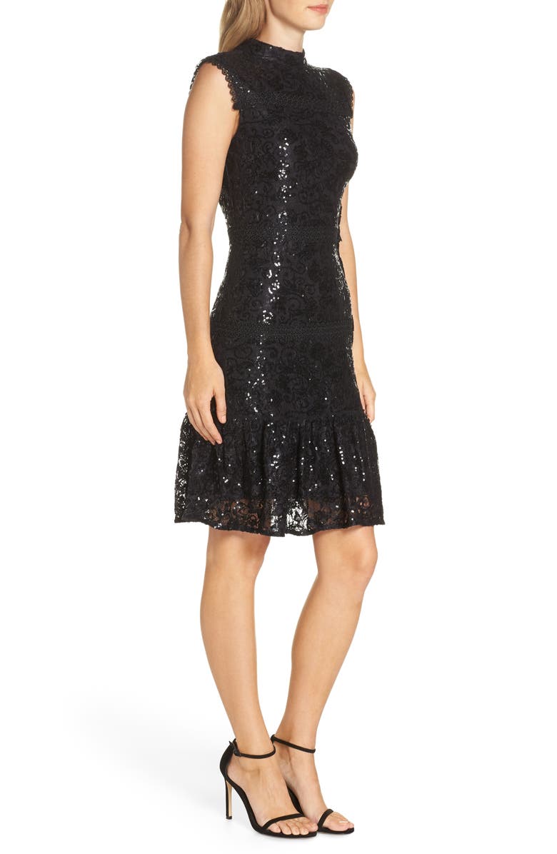 Julia Jordan Sequin Lace Ruffle Hem Dress, Alternate, color, 