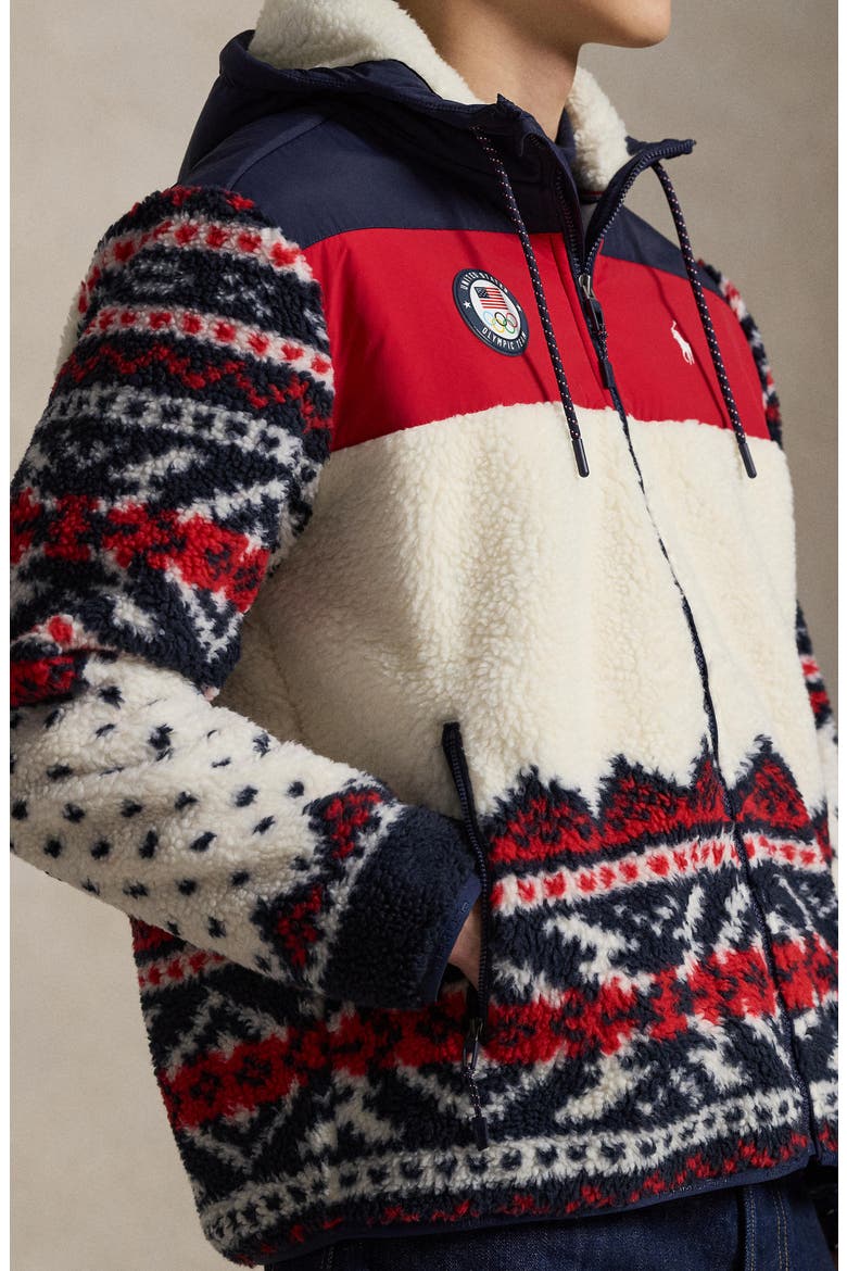 Team USA Hybrid Fleece Zip Hoodie, Alternate, color, REFINED NAVY MULTI