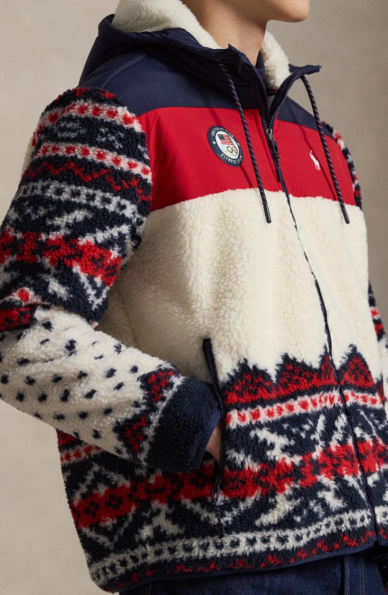 Polo Ralph Lauren Team USA Hybrid Fleece Zip Hoodie, Alternate, color, Refined Navy Multi