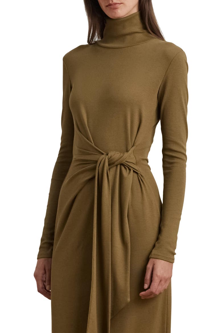 Tie Waist Long Sleeve Rib Dress, Alternate, color, HONEY TAN