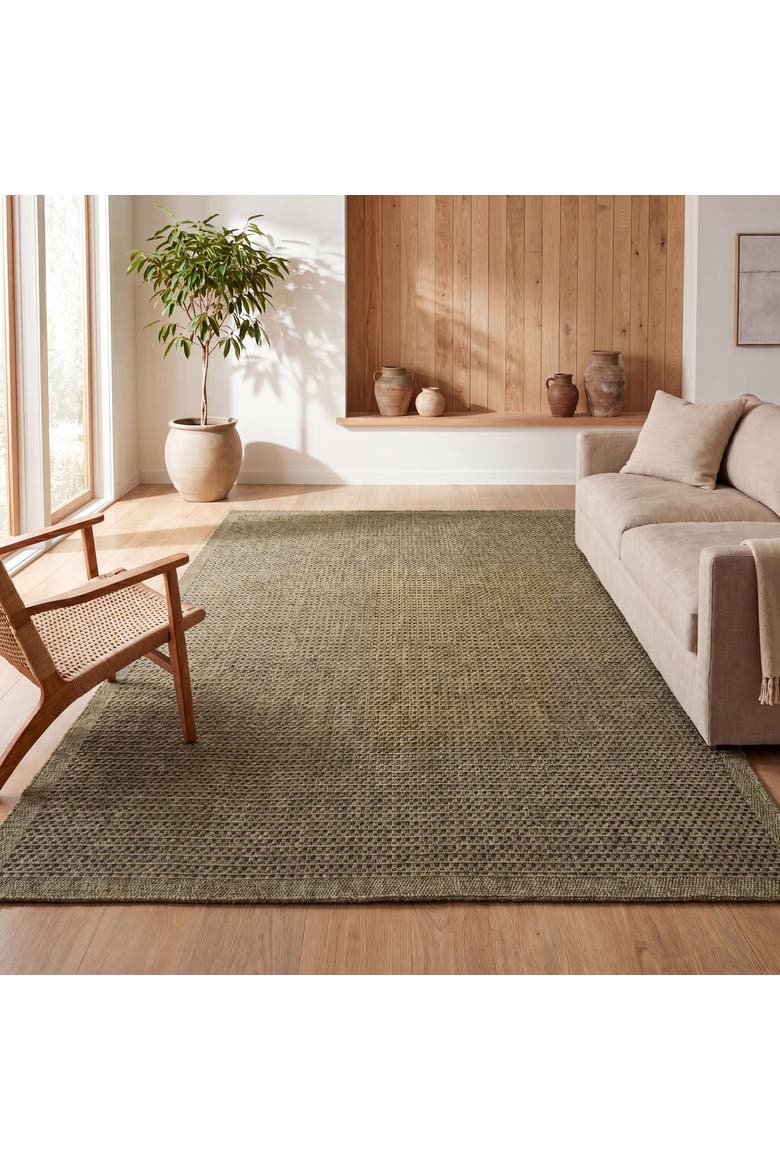 Maxine Easy Jute Contemporary Border Boho Fine Rib Weave Indoor/Outdoor Area Rug, Alternate, color, Brown