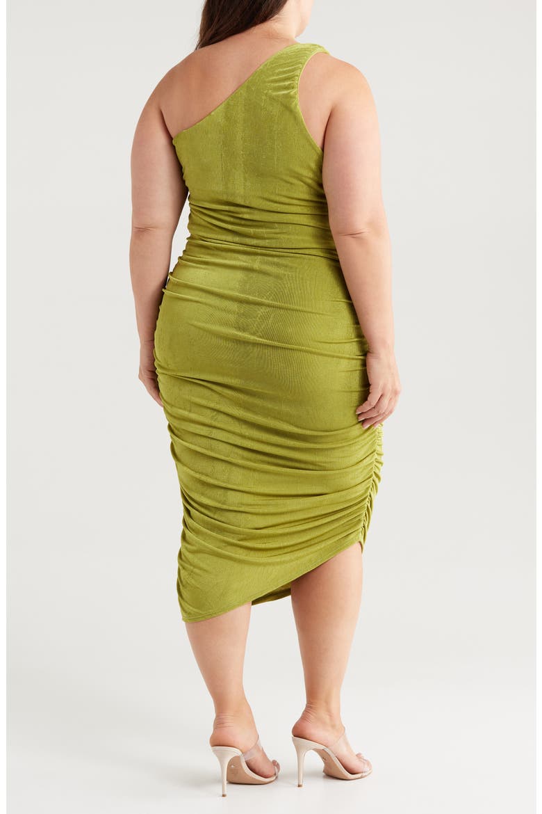 One-Shoulder Asymmetric Body-Con Midi Dress, Alternate, color, AVOCADO