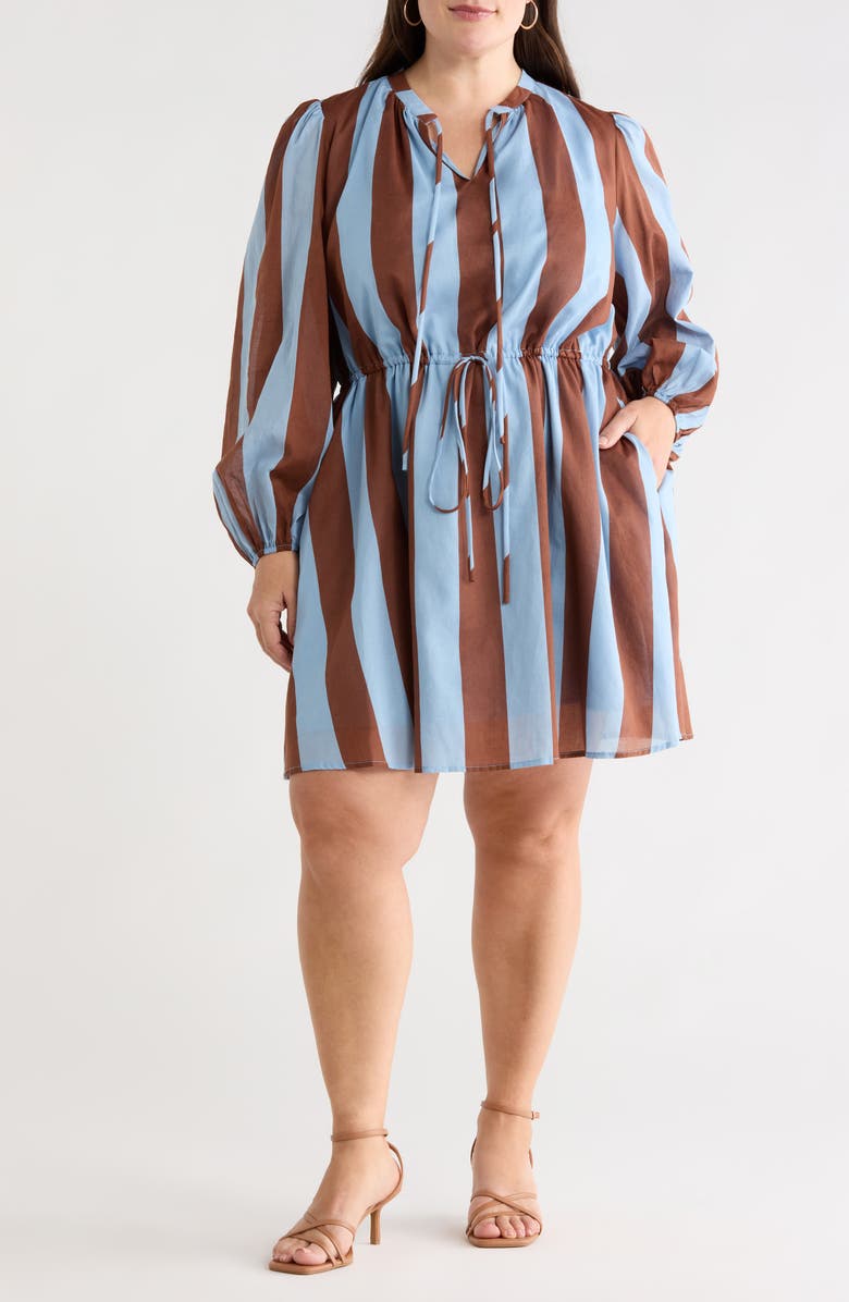 SUGARLIPS Evabelle Stripe Long Sleeve Shift Dress, Main, color, Brown-Blue