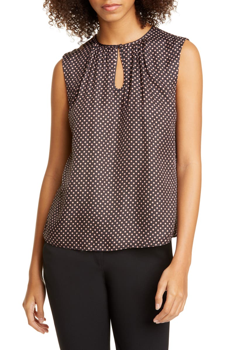 Tailored by Rebecca Taylor Deco Dot Sleeveless Silk Blend Blouse, Main, color, 