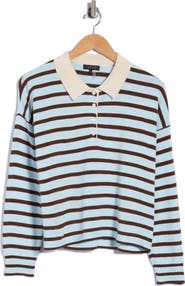 1.STATE Striped Long Sleeve Polo