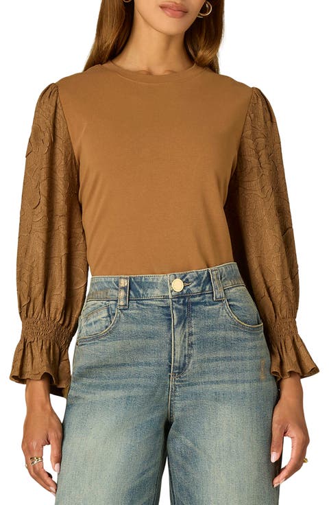 Mixed Media Smocked Sleeve Top
