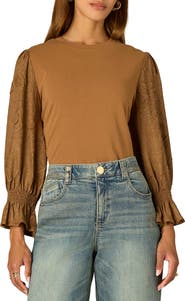 Wit & Wisdom Mixed Media Smocked Sleeve Top