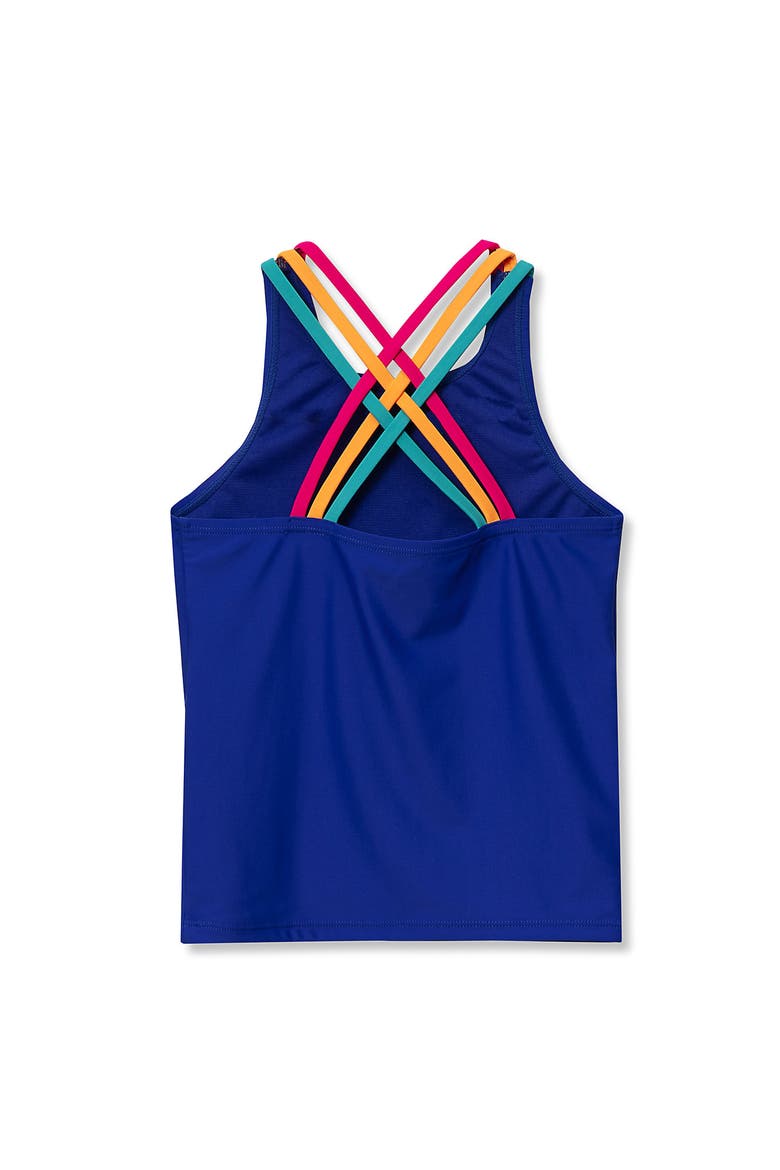 Girls Chlorine Resistant Strappy X-Back Tankini Top, Alternate, color, Dazzling Blue