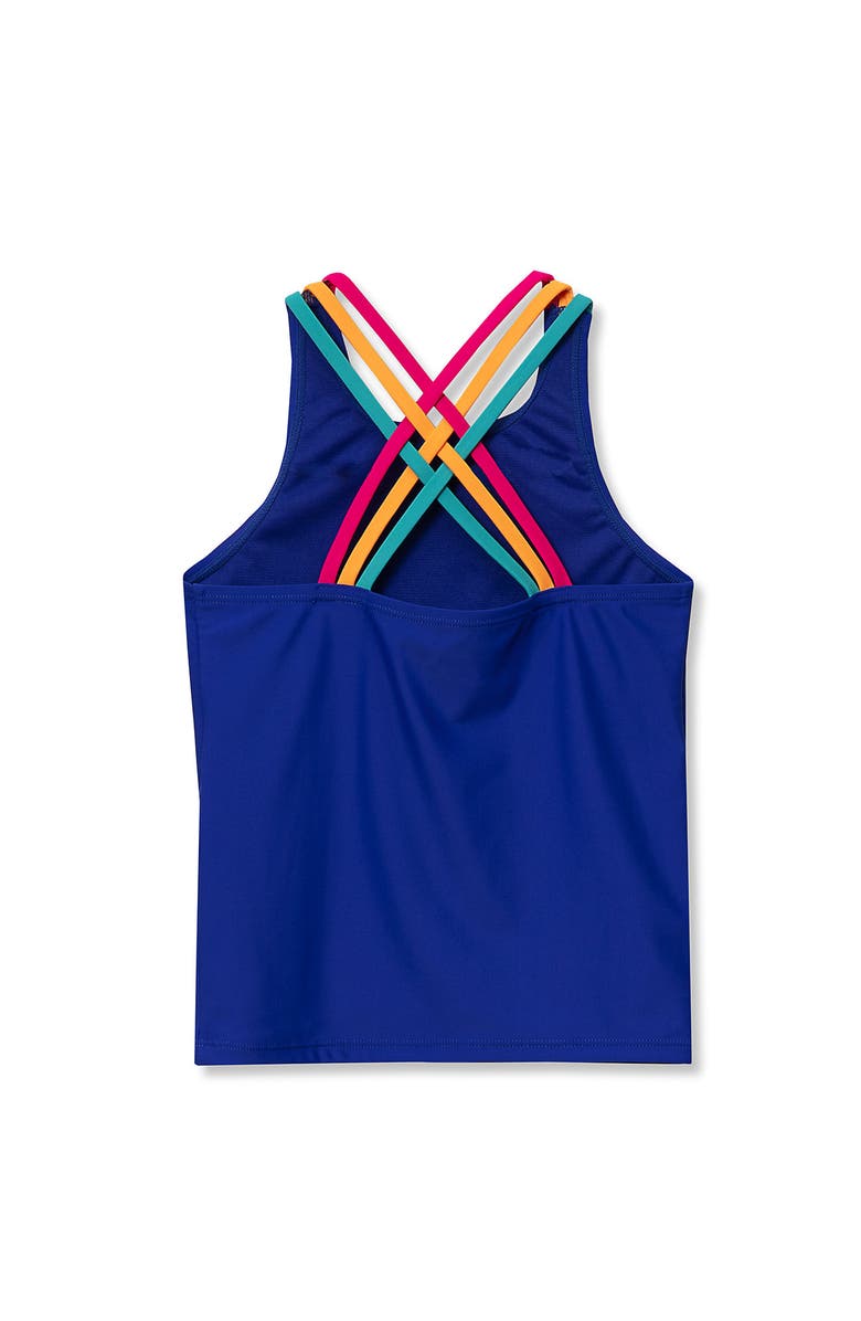 Lands' End Girls Chlorine Resistant Strappy X-Back Tankini Top, Alternate, color, Dazzling Blue