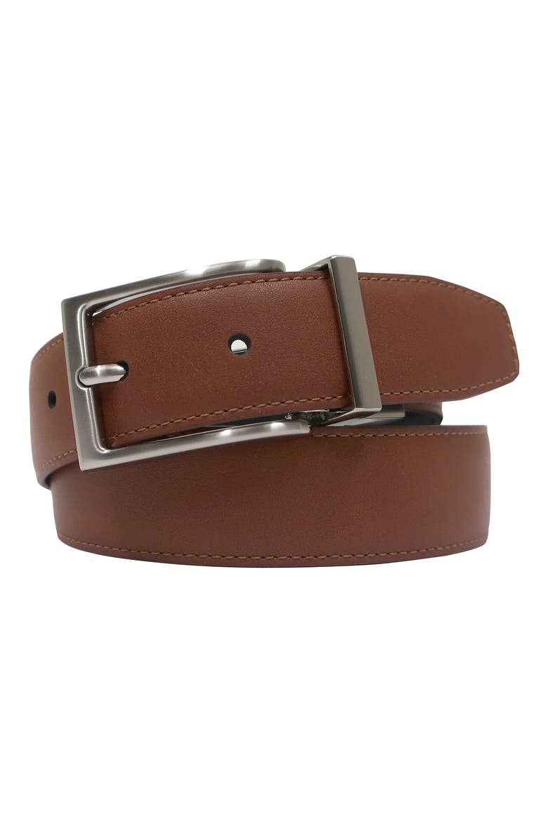Reversible Leather Belt, Main, color, COGNAC/BLACK