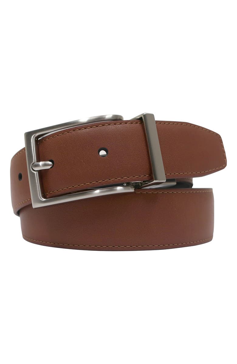 BOCONI Reversible Leather Belt, Main, color, Cognac/Black