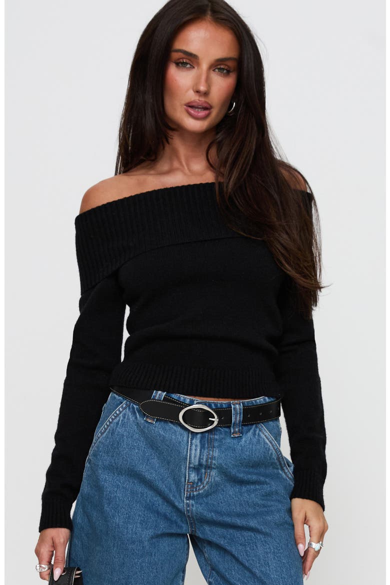 One for Me Off the Shoulder Sweater, Alternate, color, BLACK