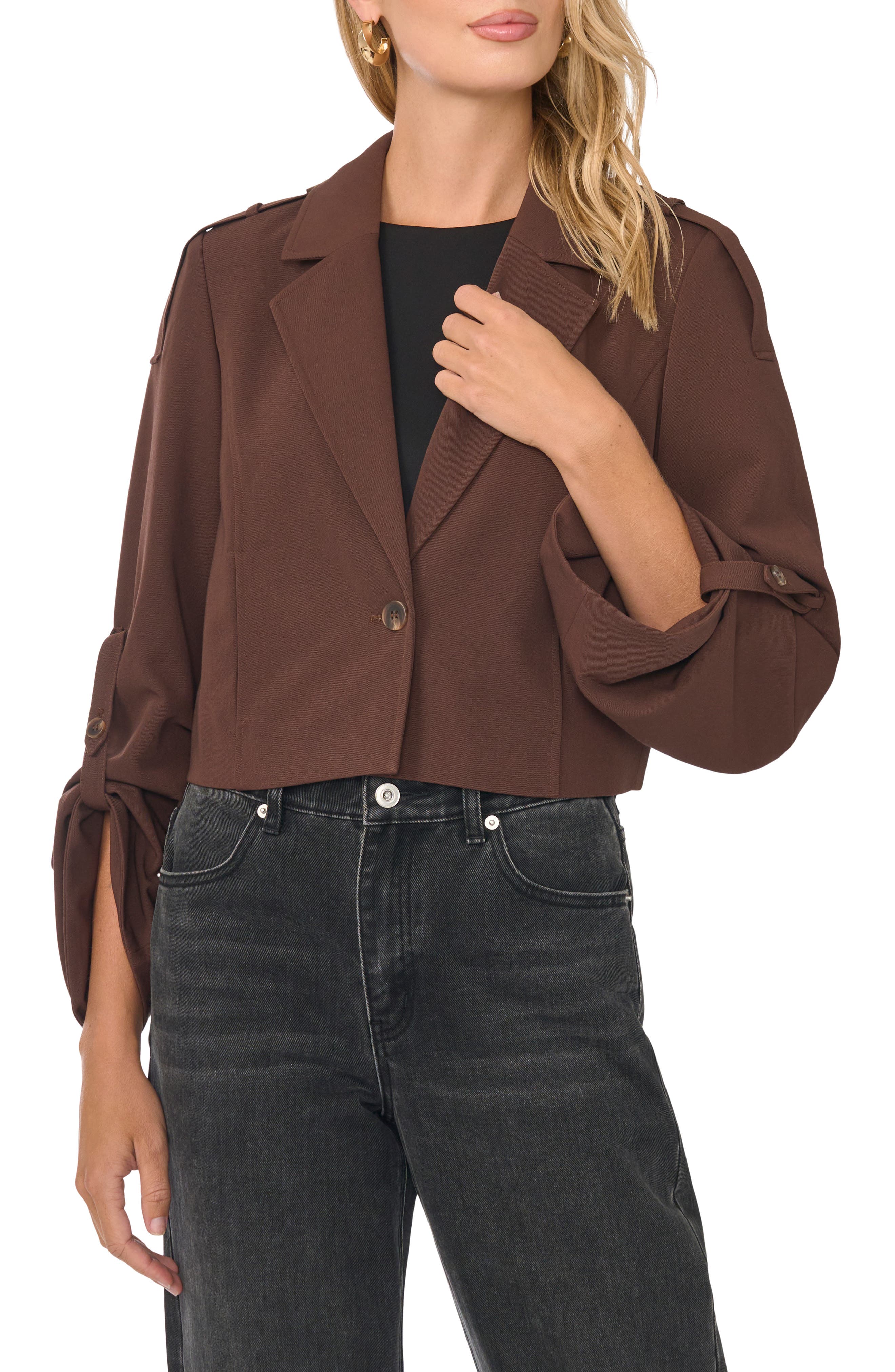 1.state Tie Cuff Trench Jacket In Cappuccino