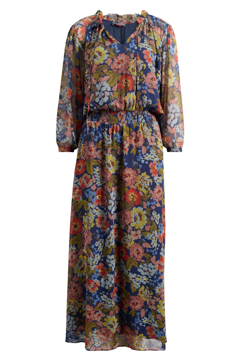 Tie Neck Puff Sleeve Maxi Dress, Alternate, color, CLASSIC NAVY