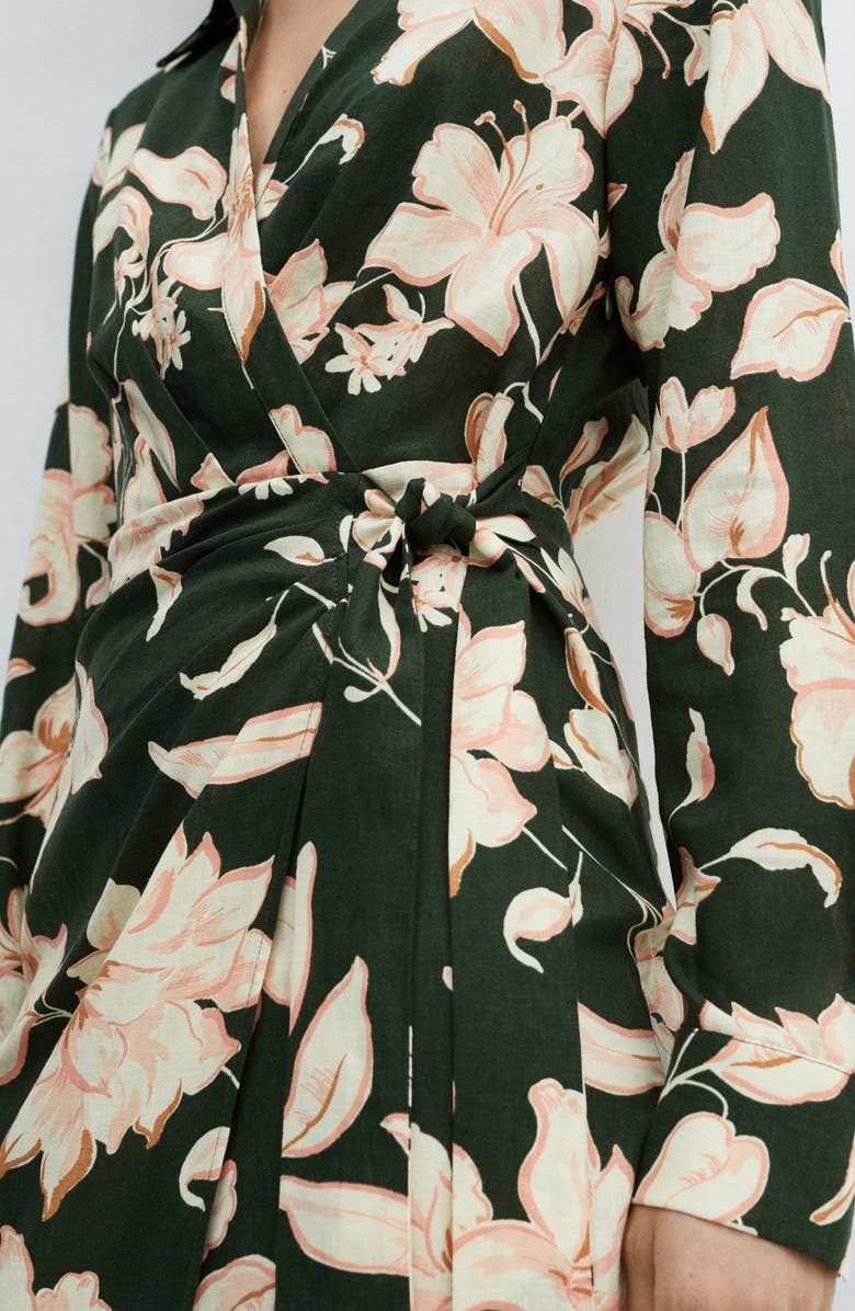 MANGO Carola Tie Waist Long Sleeve Dress, Alternate, color, Green