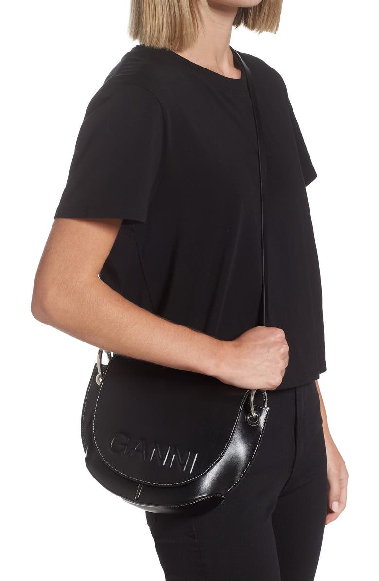 Ganni Banner Recycled Leather Saddle Bag, Alternate, color,