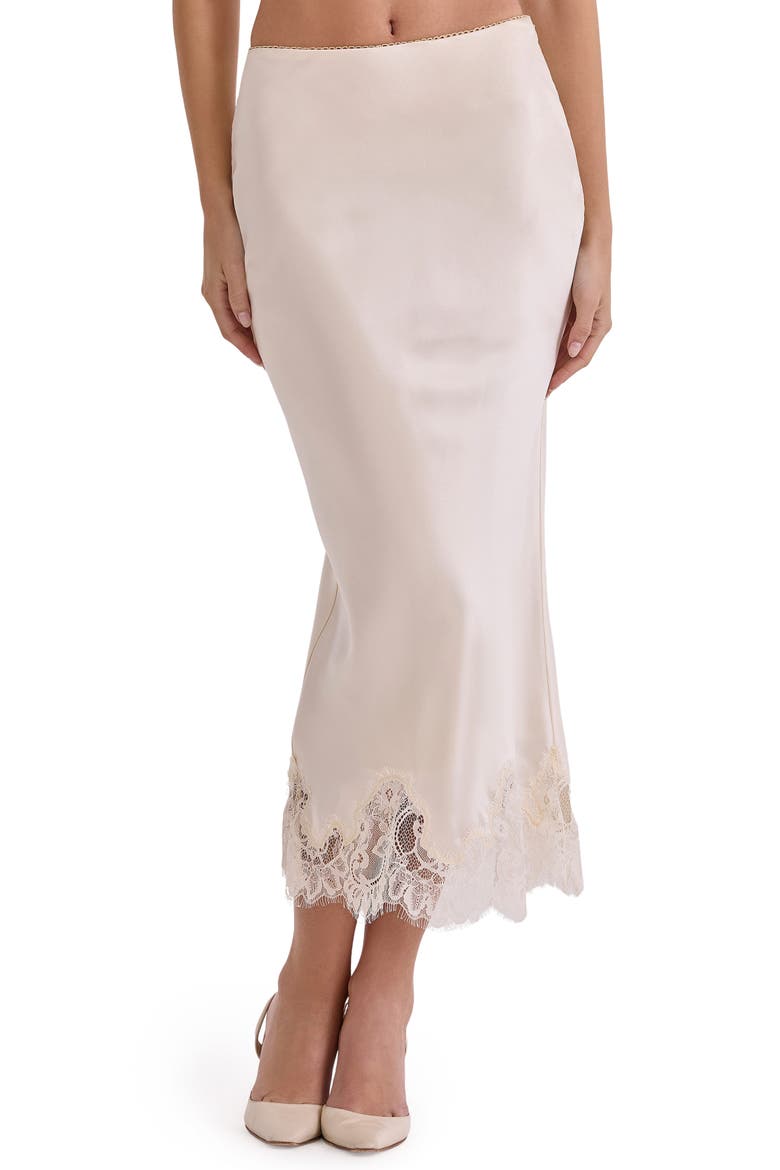 Ciara Satin & Lace Midi Skirt, Main, color, VINTAGE CREAM
