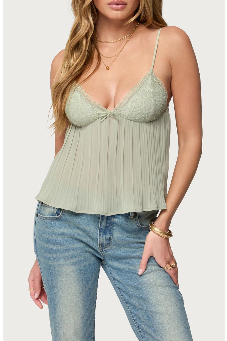 Rhian Lace Trim Pleated Babydoll Top, Main, color, SAGE