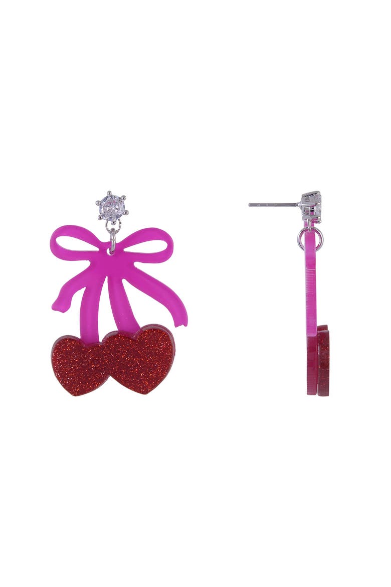 Pink Bow and Cherry Drop Earrings, Alternate, color, Pink