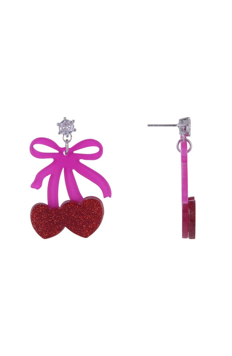 Hallmark Pink Bow and Cherry Drop Earrings, Alternate, color, Pink