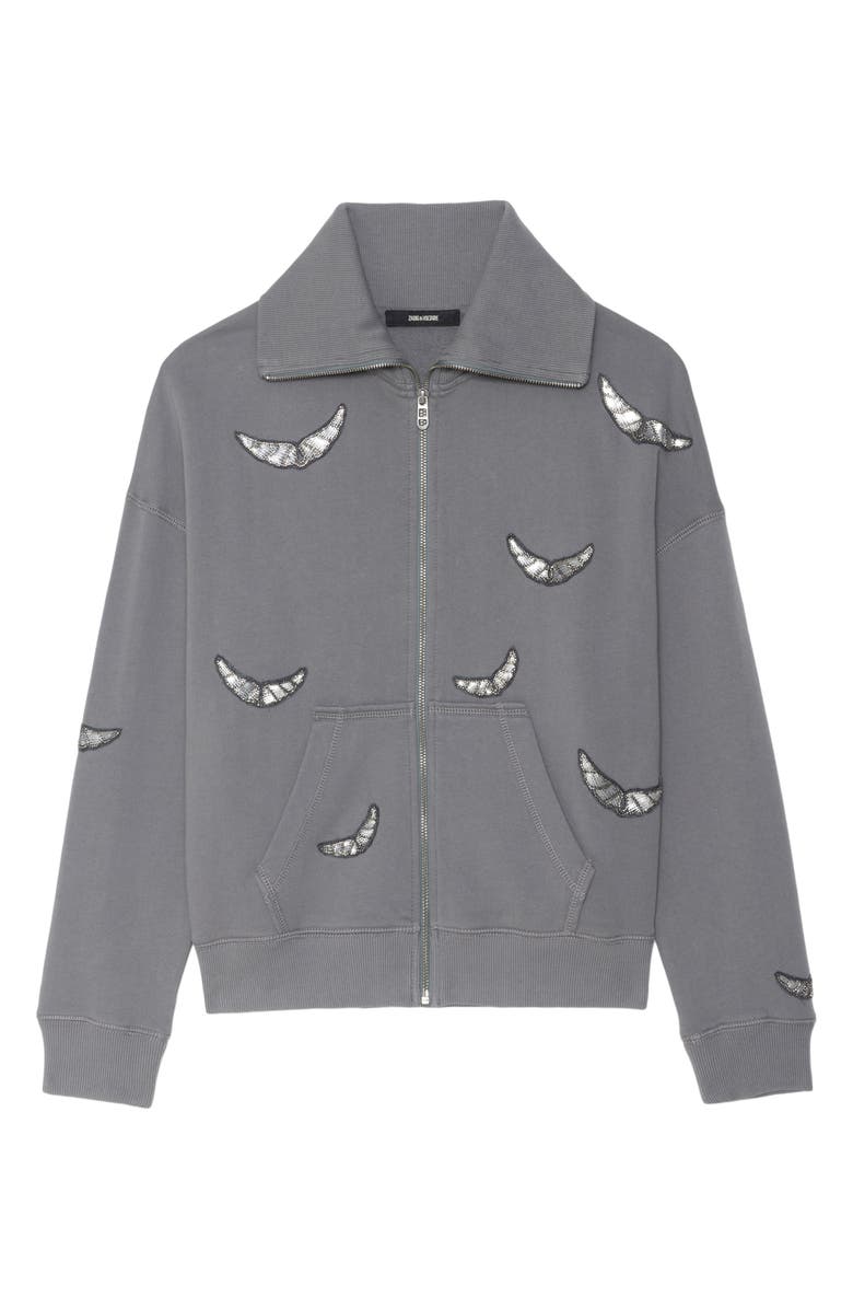 Zadig & Voltaire Milly Sequin Wings Zip-Up Cotton Fleece Jacket, Alternate, color, 