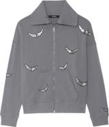 Zadig & Voltaire Milly Sequin Wings Zip-Up Cotton Fleece Jacket