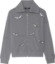 Zadig & Voltaire Milly Sequin Wings Zip-Up Cotton Fleece Jacket