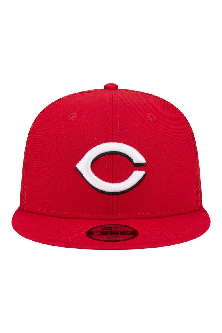 Youth New Era  Red Cincinnati Reds 9FIFTY Trucker Snapback Hat, Alternate, color, Red