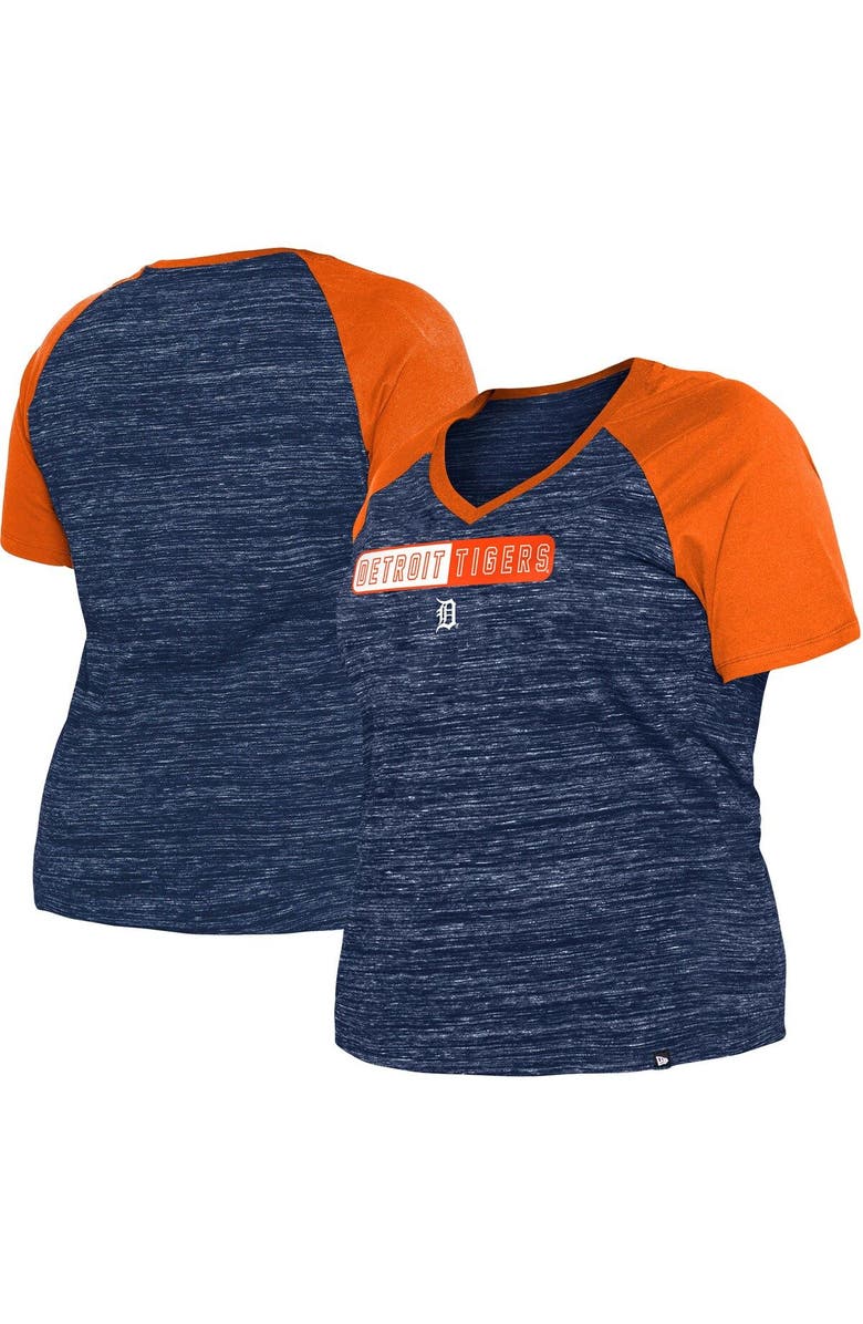 New Era Women's New Era Navy Detroit Tigers Plus Size Space Dye Raglan V-Neck T-Shirt, Main, color,