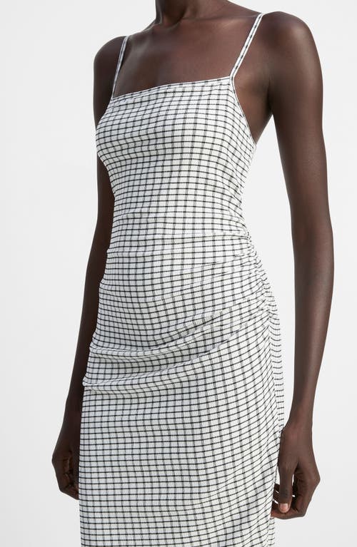 Vince Check Side-ruched Tank Dress In White