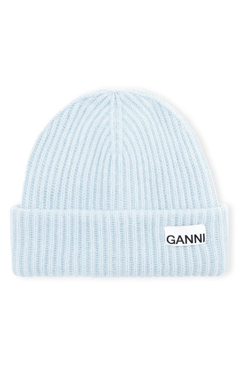 Ganni Rib Recycled Wool Blend Beanie, Main, color,