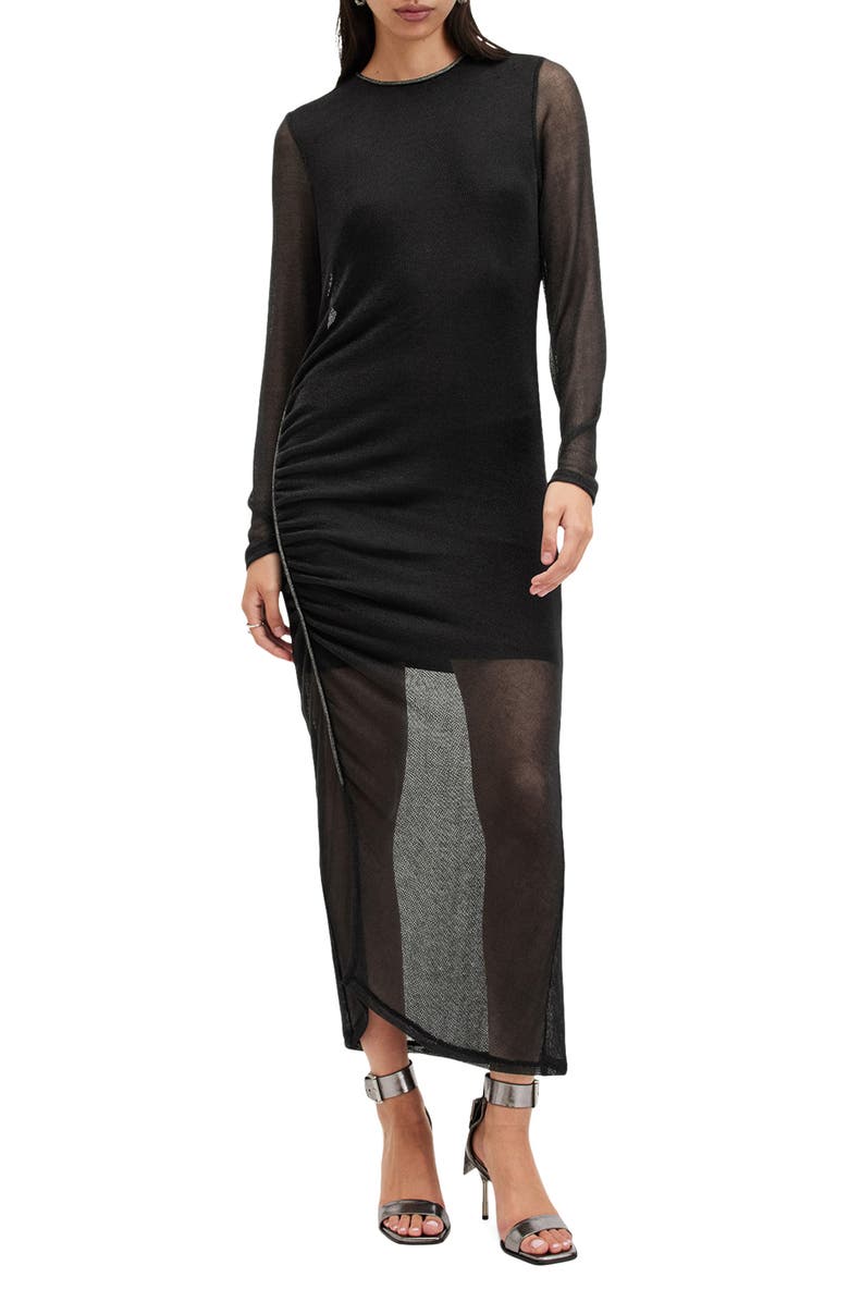 AllSaints Nora Sparkle Long Sleeve Dress, Main, color, Black Shimmer