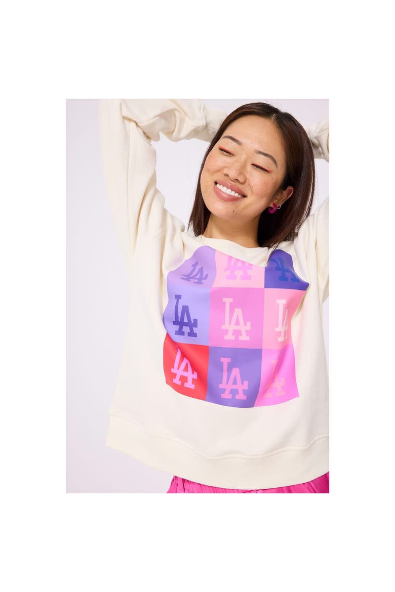 Women's Terez Cream Los Angeles Dodgers Technicolor Oversized Pullover Sweatshirt, Alternate, color, Cream