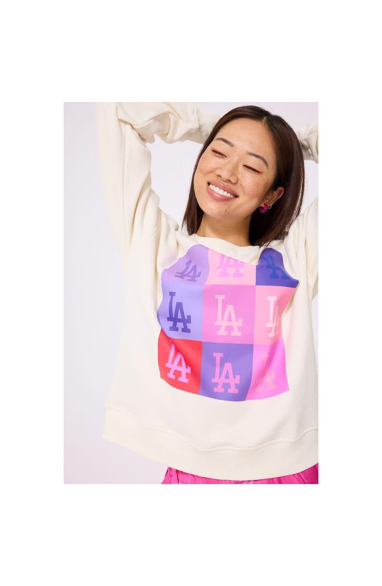 Terez Women's Terez Cream Los Angeles Dodgers Technicolor Oversized Pullover Sweatshirt, Alternate, color, Cream