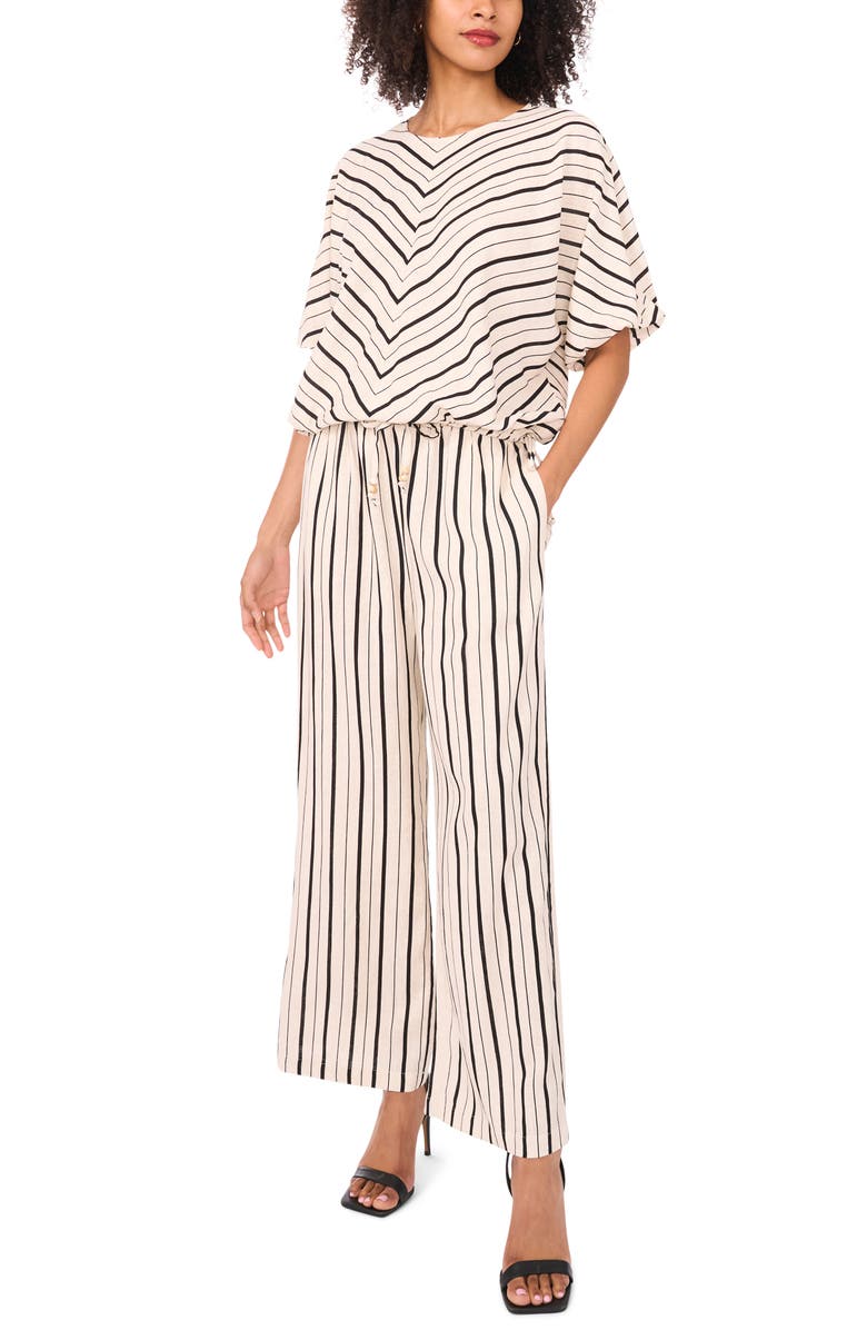 Halogen<sup>®</sup> Stripe Drawstring Wide Leg Pants, Alternate, color, Ivory/ Rich Black Stripe