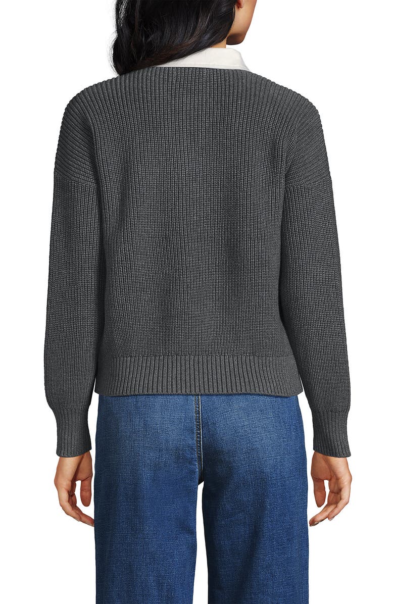 Lands' End Drifter Rugby with Woven Collar Sweater, Alternate, color, Charcoal Heather